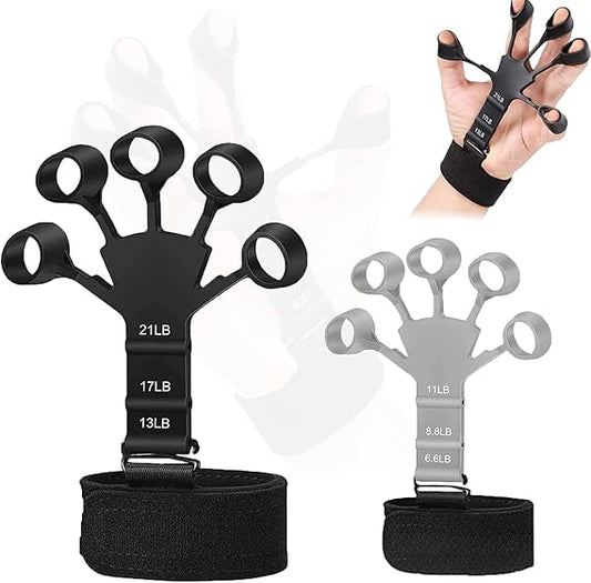 2Pcs the Gripster Wrist Exerciser Strengthener Finger Extension Exerciser Finger Resistance Bands Exercise Your FINGERS,HANDS, WRISTS and FOREARMS Enhance Your Hand Power and Relieve Pain (Black+Grey)