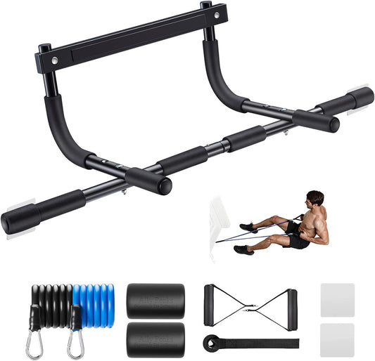 Pull up Bar for Doorway | Thickened Steel Max Limit 440 Lbs Upper Body Fitness Workout Bar| Multi-Grip Strength for Doorway | Indoor Chin-Up Bar Fitness Trainer for Home Gym Portable