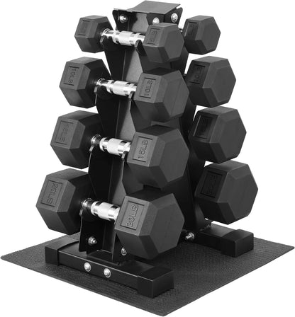 Rubber Coated Hex Dumbbell Set with Storage Rack, 100 LBS Hand Weight Set with Anti-Slip Grip for Home Gym