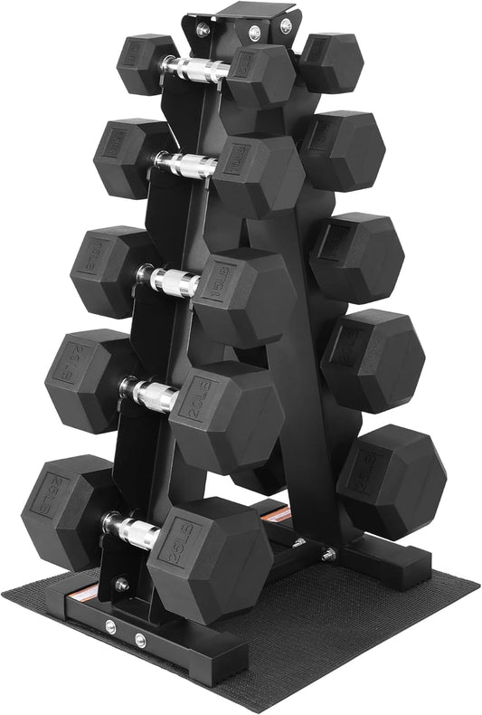 Rubber Coated Hex Dumbbell Set with Storage Rack, 150 LBS Hand Weight Set with Anti-Slip Grip for Home Gym