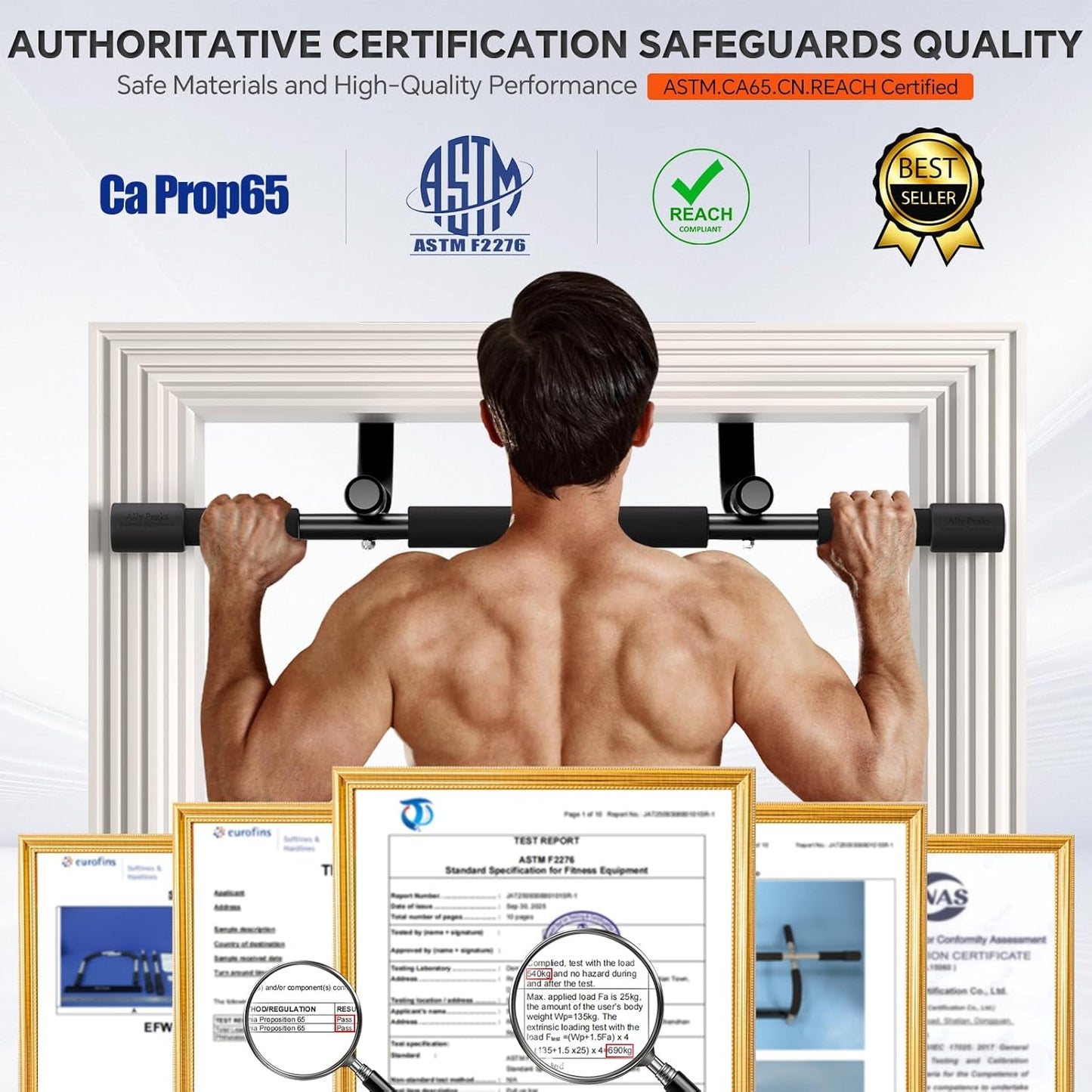 Pull up Bar for Doorway | Thickened Steel Max Limit 440 Lbs Upper Body Fitness Workout Bar| Multi-Grip Strength for Doorway | Indoor Chin-Up Bar Fitness Trainer for Home Gym Portable