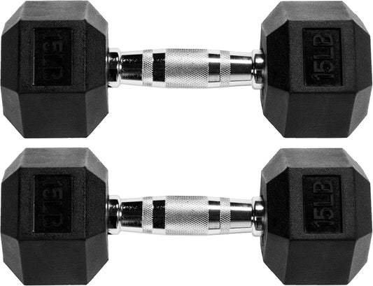 Rubber Coated Hex Dumbbell (15 LBS)