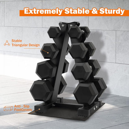 Rubber Coated Hex Dumbbell Set with Storage Rack, 100 LBS Hand Weight Set with Anti-Slip Grip for Home Gym