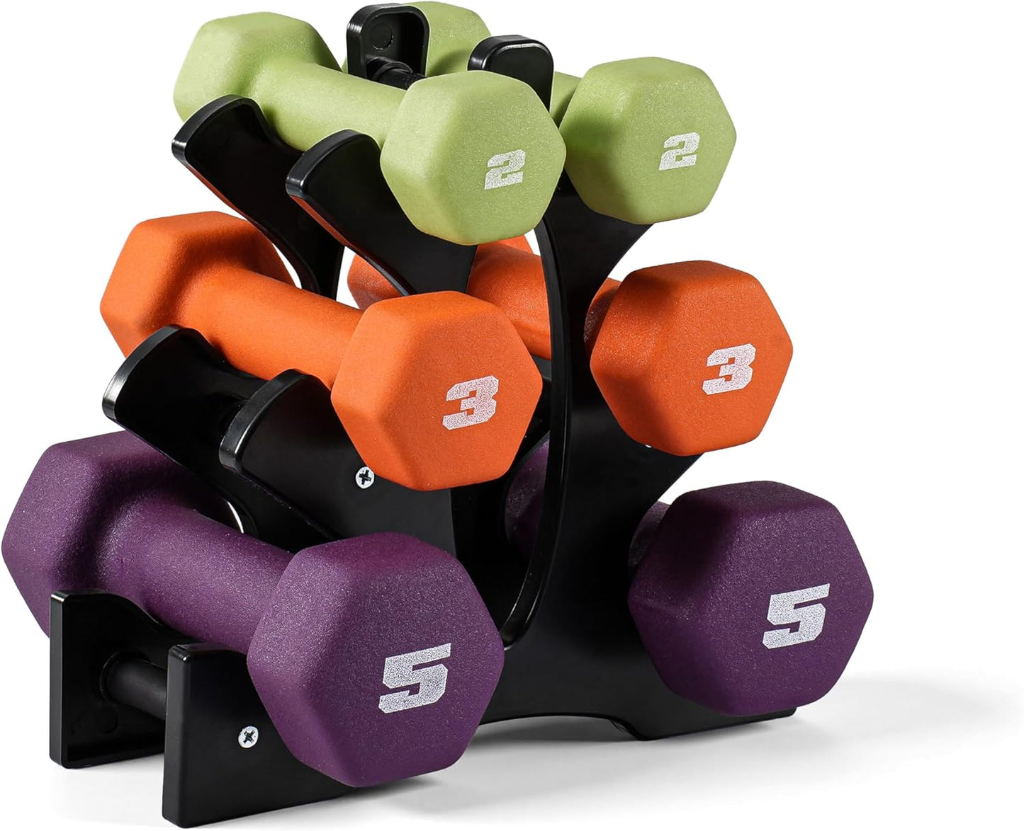 20 LB Set of Neoprene Dumbbells with Rack | 2, 3, 5 LB Pairs