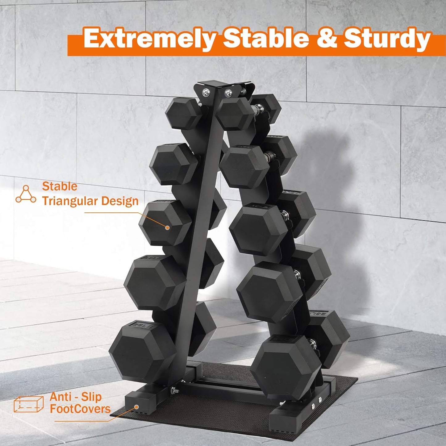 Rubber Coated Hex Dumbbell Set with Storage Rack, 150 LBS Hand Weight Set with Anti-Slip Grip for Home Gym