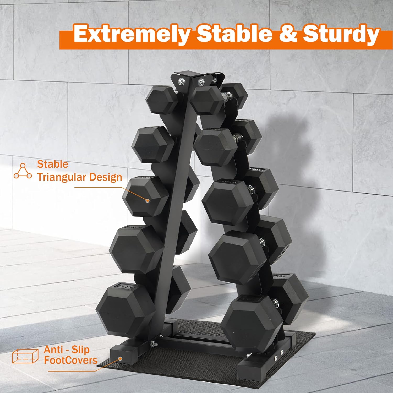 Rubber Coated Hex Dumbbell Set with Storage Rack, 150 LBS Hand Weight Set with Anti-Slip Grip for Home Gym