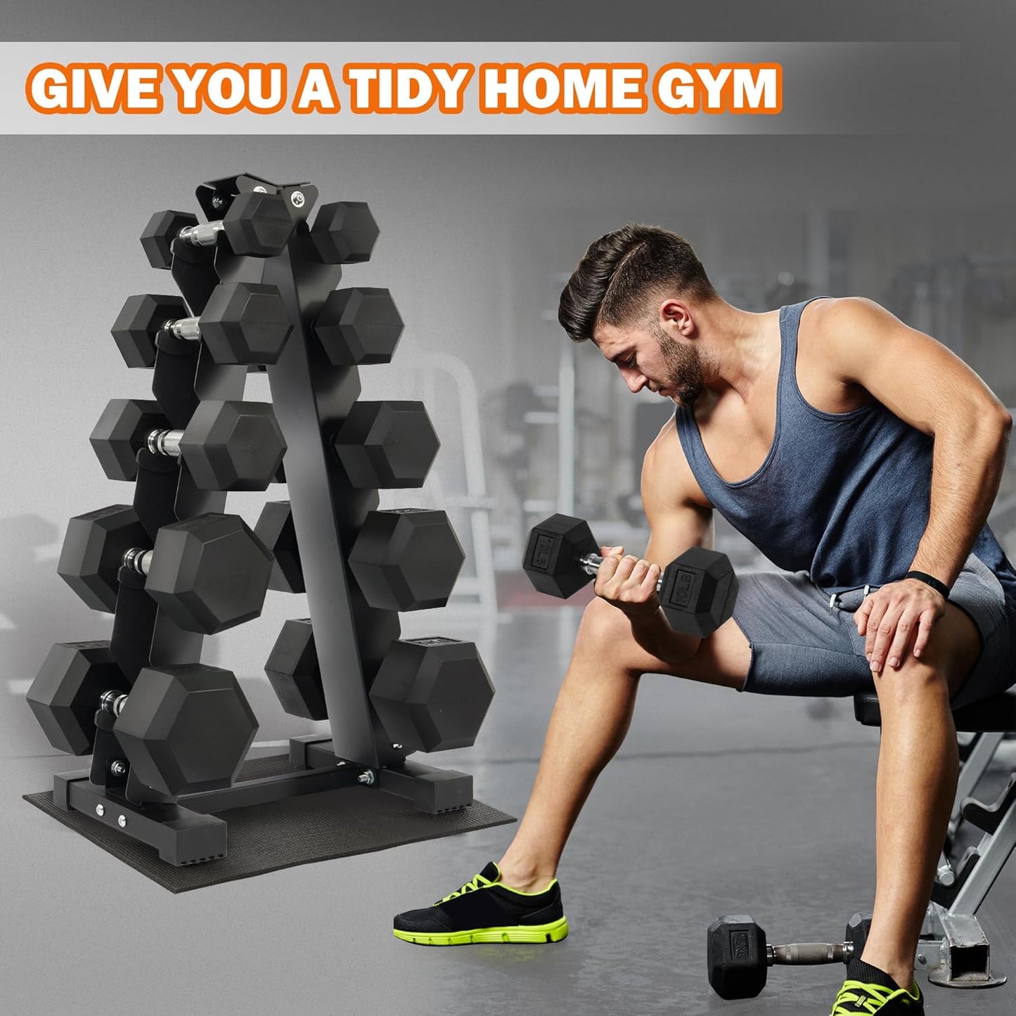 Rubber Coated Hex Dumbbell Set with Storage Rack, 150 LBS Hand Weight Set with Anti-Slip Grip for Home Gym