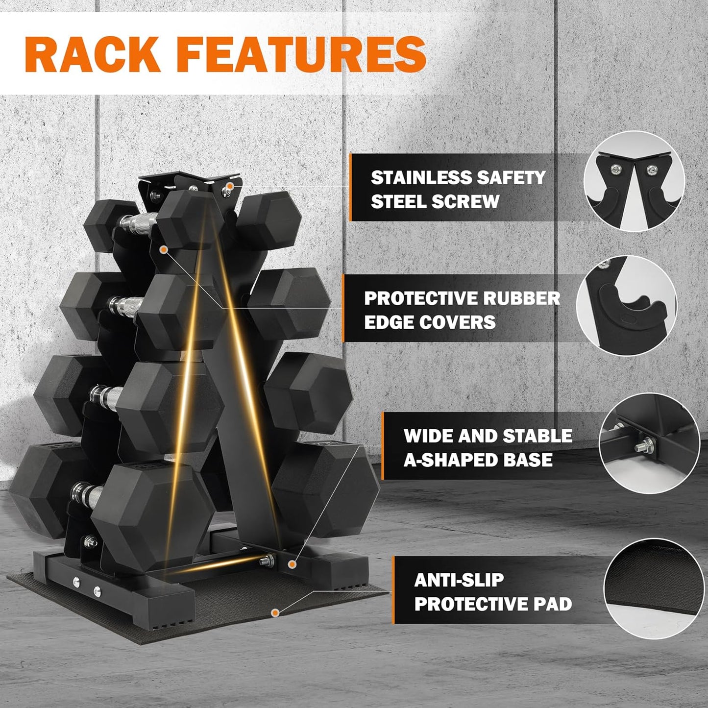 Rubber Coated Hex Dumbbell Set with Storage Rack, 100 LBS Hand Weight Set with Anti-Slip Grip for Home Gym