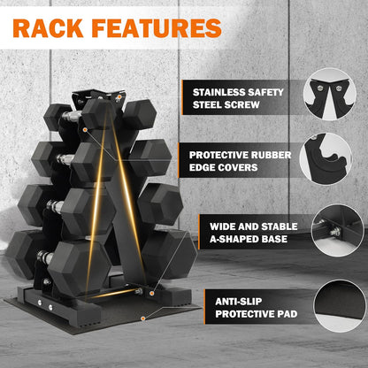 Rubber Coated Hex Dumbbell Set with Storage Rack, 100 LBS Hand Weight Set with Anti-Slip Grip for Home Gym