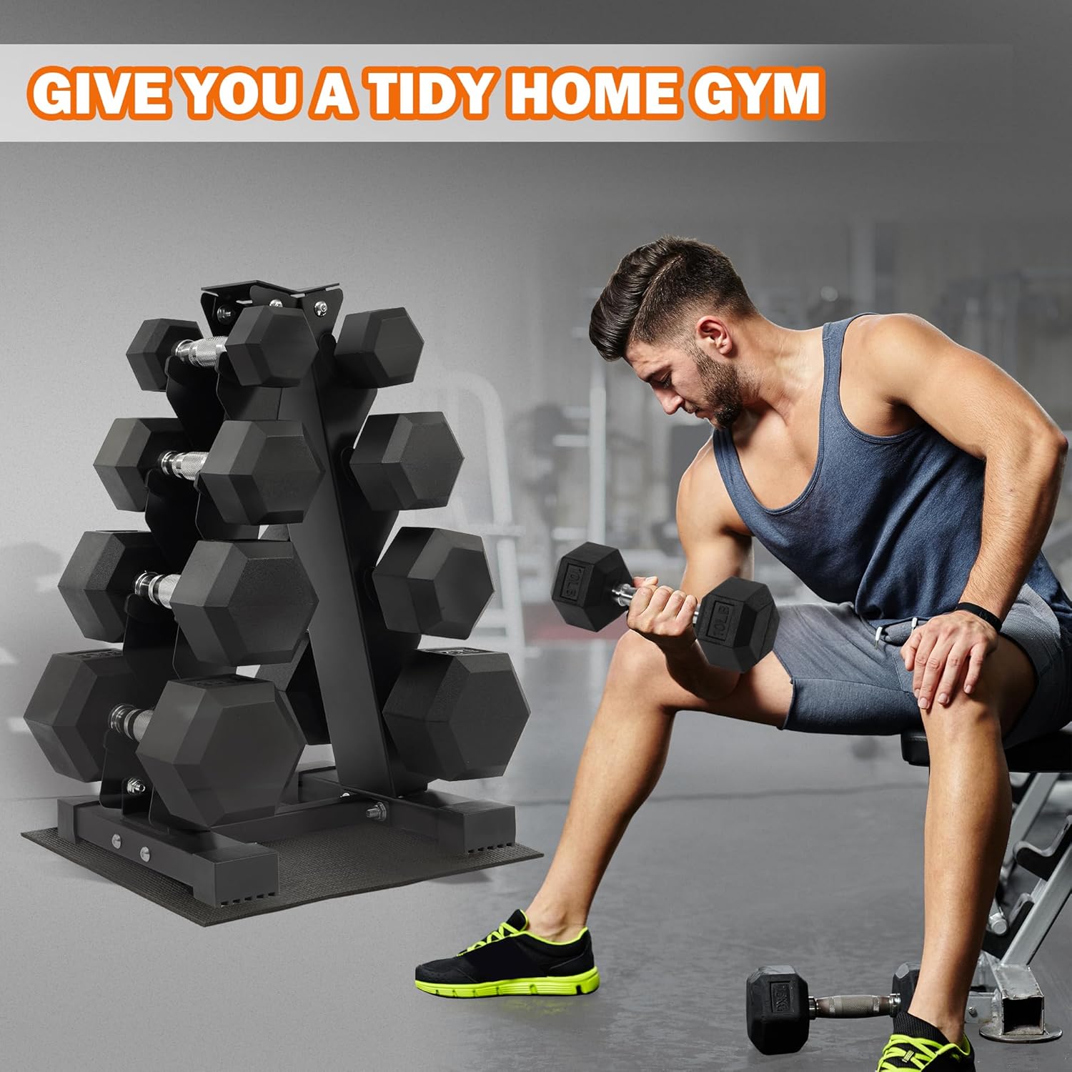 Rubber Coated Hex Dumbbell Set with Storage Rack, 100 LBS Hand Weight Set with Anti-Slip Grip for Home Gym
