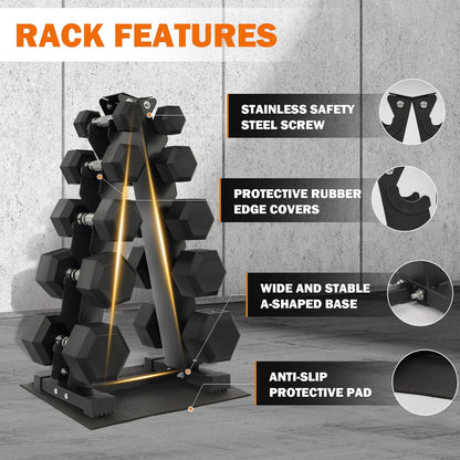 Rubber Coated Hex Dumbbell Set with Storage Rack, 150 LBS Hand Weight Set with Anti-Slip Grip for Home Gym