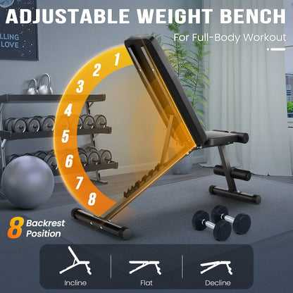 660LBS Foldable Weight Bench for Home Gym, Workout Bench Press with Fast 8 Adjustable Backrests, Incline/Flat/Decline Olympic Bench for Full Body Strength Training